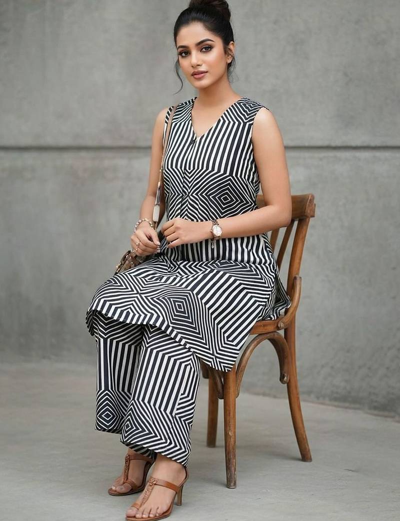 workwear women geometric printed regular kurta with trousers