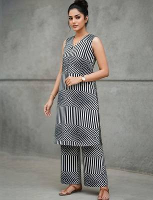 workwear women geometric printed regular kurta with trousers 4
