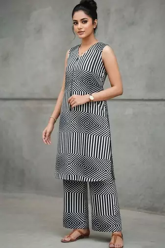 workwear women geometric printed regular kurta with trousers