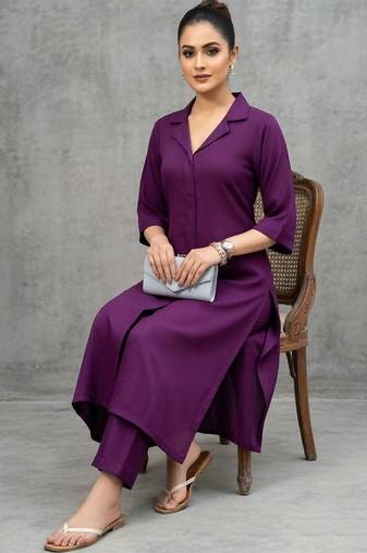 lightweight women regular silk crepe kurta with trousers