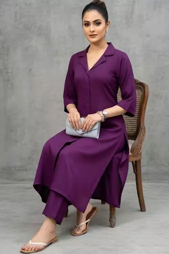 lightweight women regular silk crepe kurta with trousers