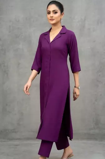 lightweight women regular silk crepe kurta with trousers