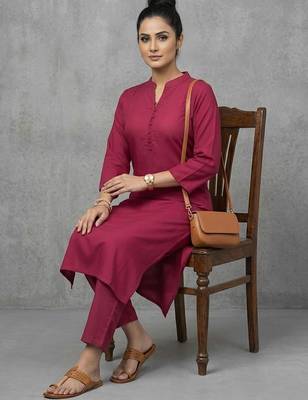 office women mandarin collar regular kurta with trousers 1