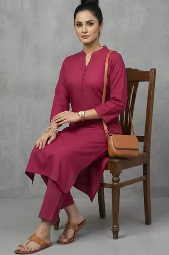 office women mandarin collar regular kurta with trousers