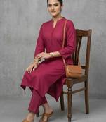 office women mandarin collar regular kurta with trousers