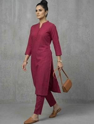 office women mandarin collar regular kurta with trousers 2