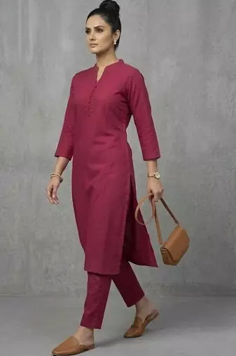 office women mandarin collar regular kurta with trousers