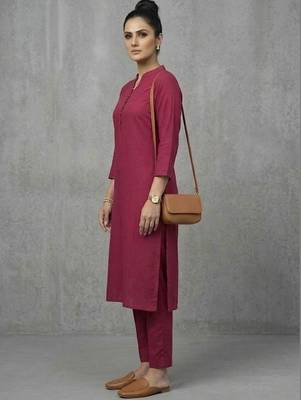 office women mandarin collar regular kurta with trousers 3