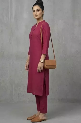 office women mandarin collar regular kurta with trousers