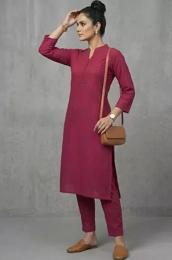 office women mandarin collar regular kurta with trousers