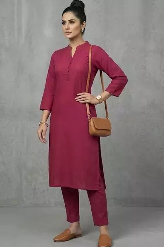 office women mandarin collar regular kurta with trousers