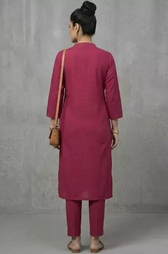 office women mandarin collar regular kurta with trousers