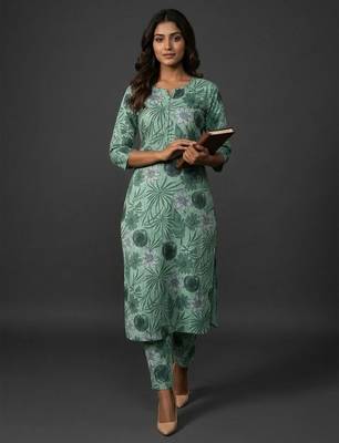 classic women floral printed regular kurta with trousers 1
