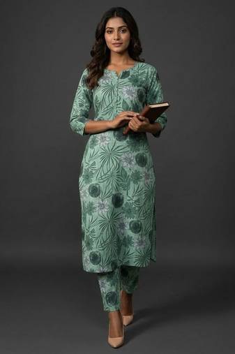 classic women floral printed regular kurta with trousers