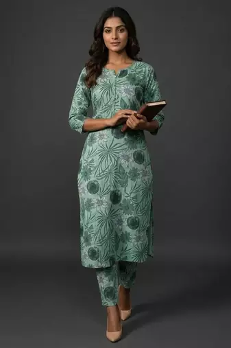 classic women floral printed regular kurta with trousers