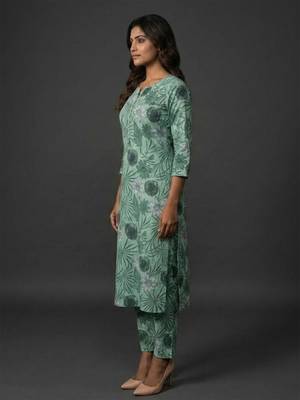 classic women floral printed regular kurta with trousers 3