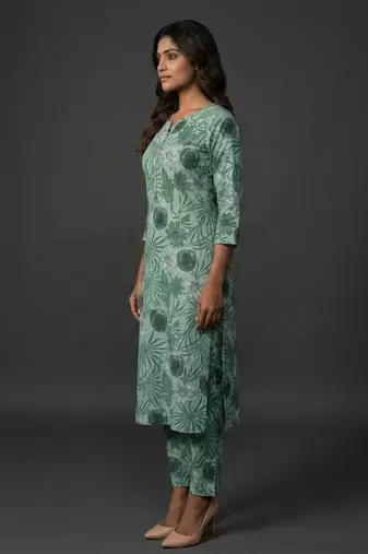 classic women floral printed regular kurta with trousers