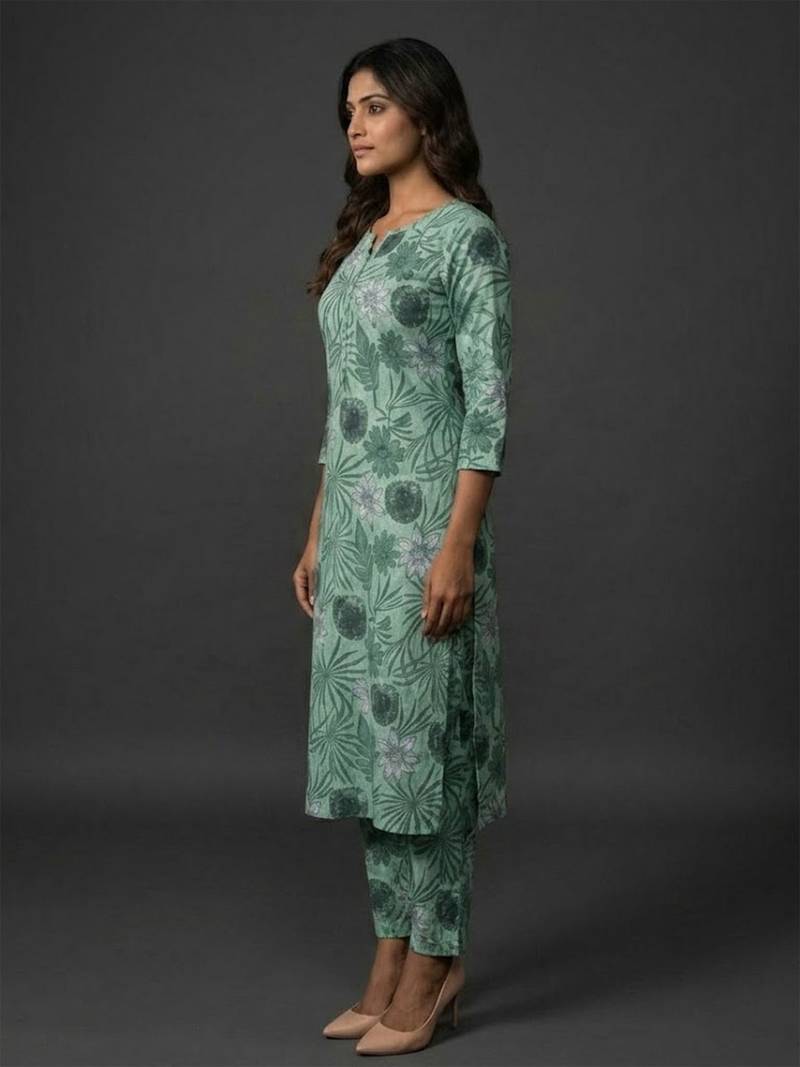classic women floral printed regular kurta with trousers