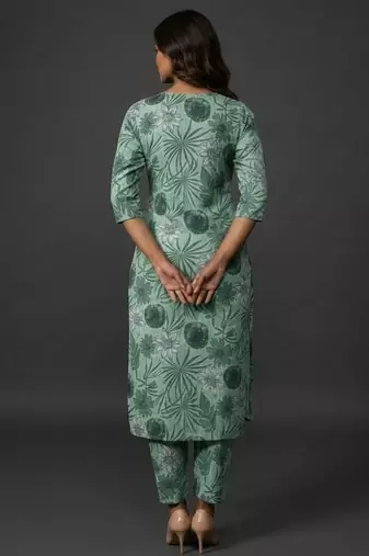 classic women floral printed regular kurta with trousers