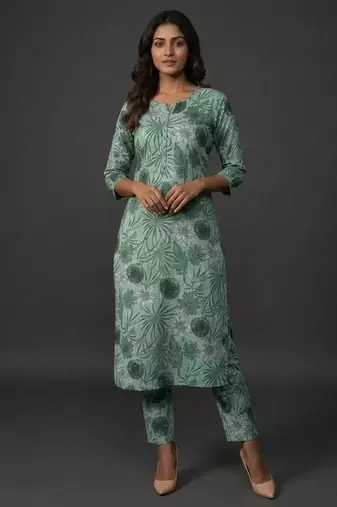 classic women floral printed regular kurta with trousers