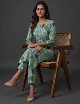 classic women floral printed regular kurta with trousers 6