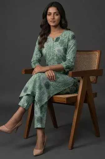 classic women floral printed regular kurta with trousers