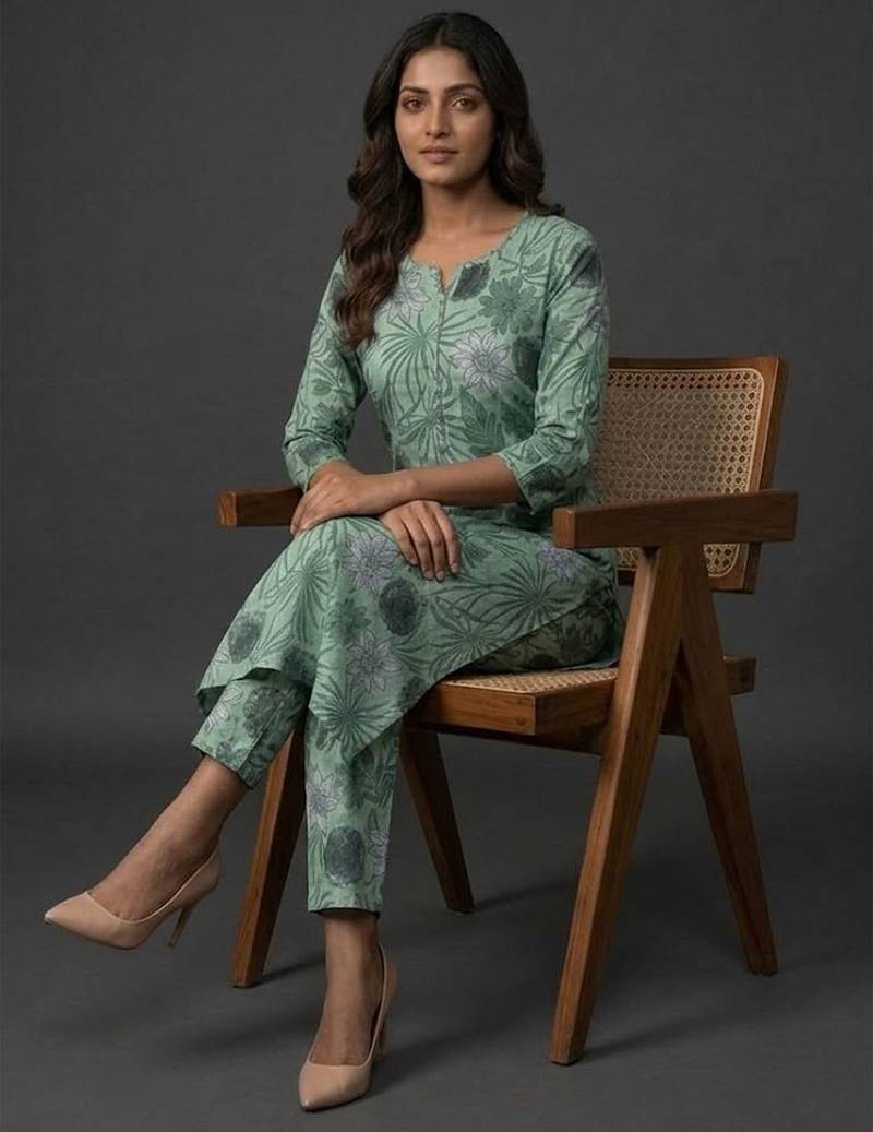 classic women floral printed regular kurta with trousers