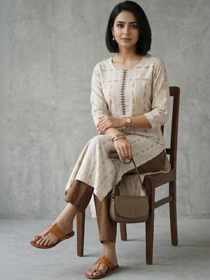 office women printed regular thread work kurta with palazzos 1