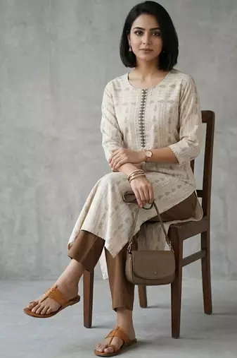 office women printed regular thread work kurta with palazzos