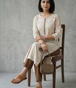 office women printed regular thread work kurta with palazzos