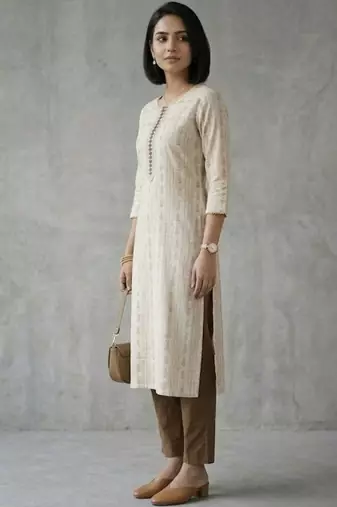 office women printed regular thread work kurta with palazzos