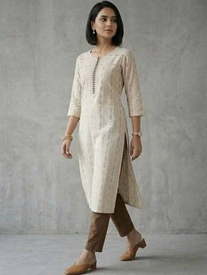 office women printed regular thread work kurta with palazzos 4