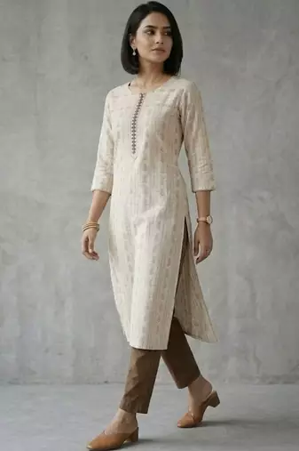 office women printed regular thread work kurta with palazzos