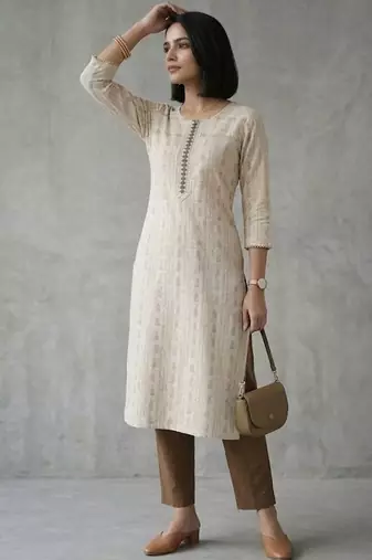 office women printed regular thread work kurta with palazzos