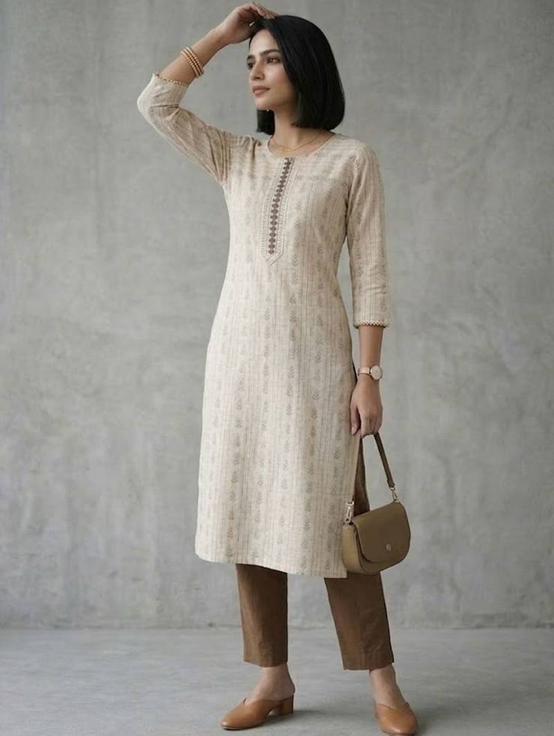 office women printed regular thread work kurta with palazzos