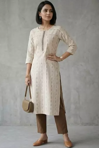 office women printed regular thread work kurta with palazzos