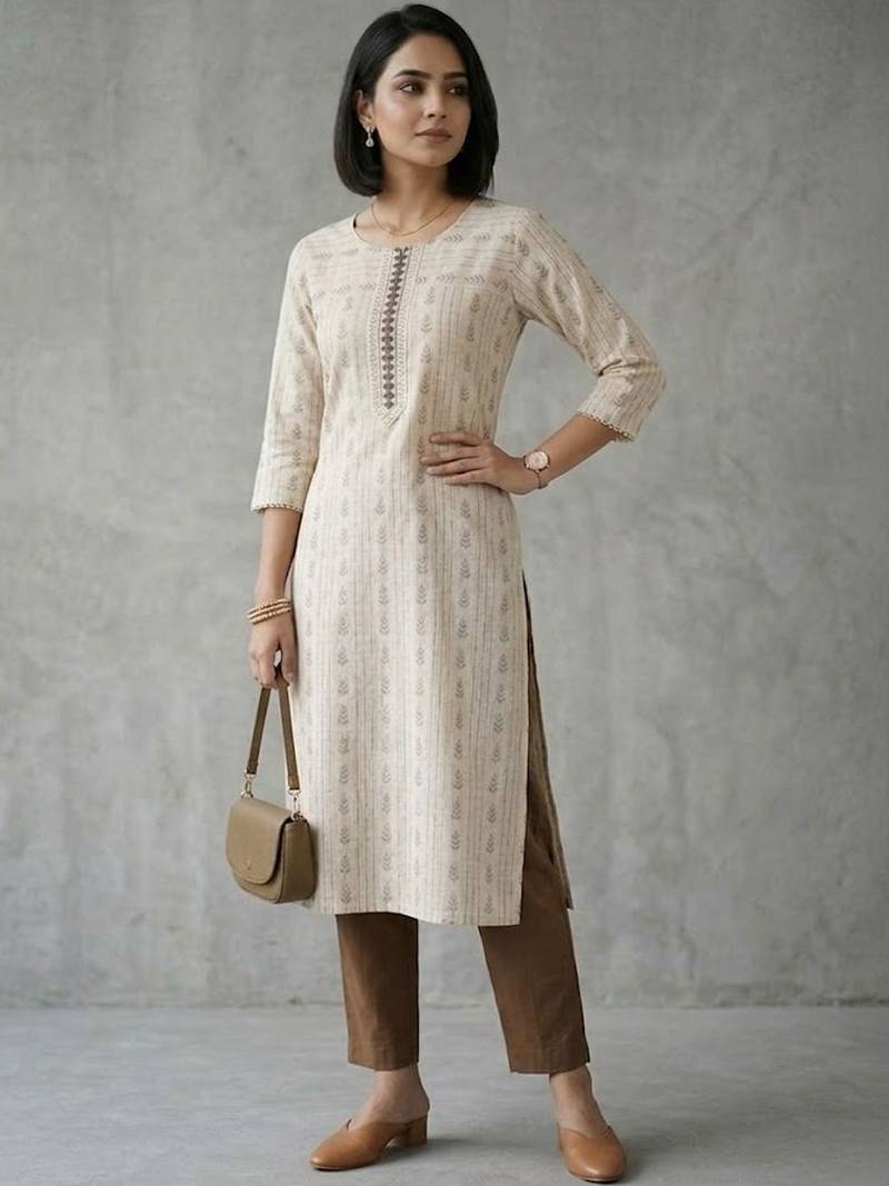 office women printed regular thread work kurta with palazzos