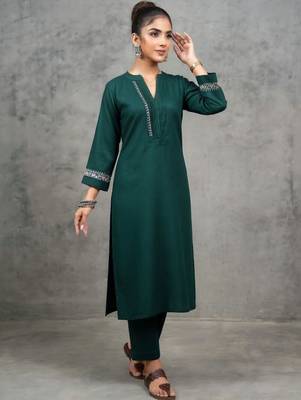 classic women embroidered regular thread work kurta with trousers 1