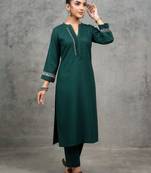 classic women embroidered regular thread work kurta with trousers