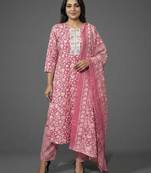 workwear women floral printed regular kurta with trousers & with dupatta