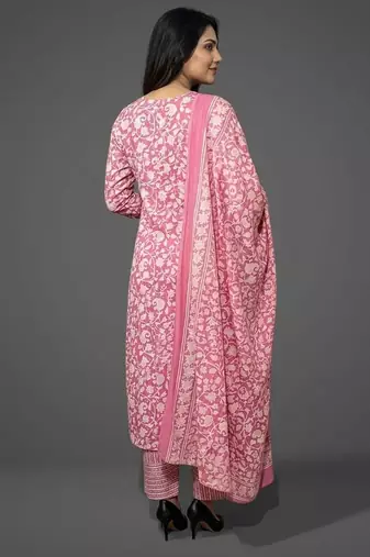 workwear women floral printed regular kurta with trousers & with dupatta