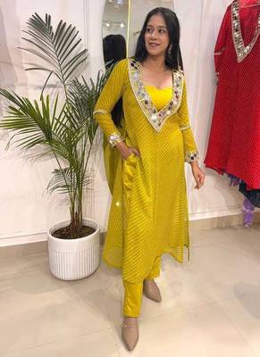 Neon yellow-green lehariya co-ord set 1