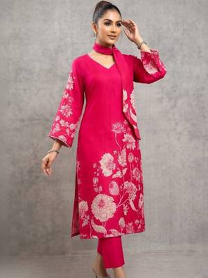 lightweight women floral printed regular gotta patti chanderi silk kurta with trousers 1