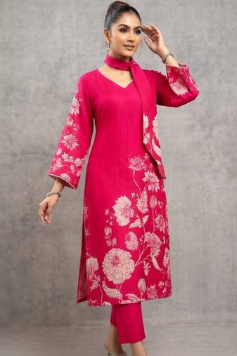 lightweight women floral printed regular gotta patti chanderi silk kurta with trousers
