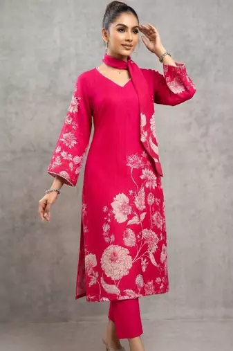 lightweight women floral printed regular gotta patti chanderi silk kurta with trousers