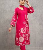 lightweight women floral printed regular gotta patti chanderi silk kurta with trousers