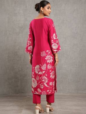 lightweight women floral printed regular gotta patti chanderi silk kurta with trousers 2