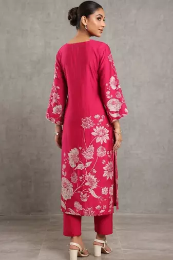 lightweight women floral printed regular gotta patti chanderi silk kurta with trousers