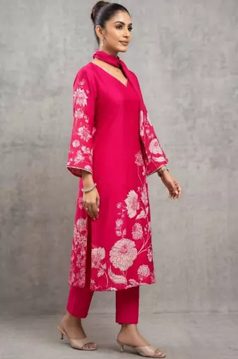 lightweight women floral printed regular gotta patti chanderi silk kurta with trousers
