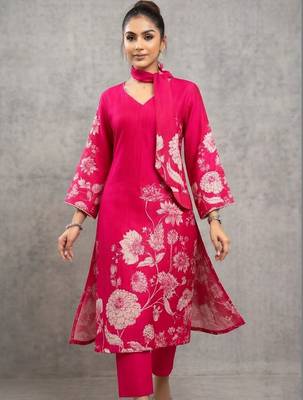 lightweight women floral printed regular gotta patti chanderi silk kurta with trousers 6